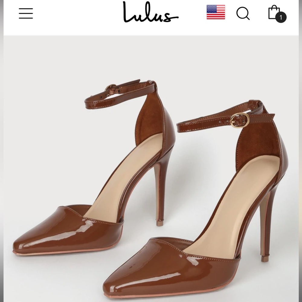 Junia Cognac Patent Ankle Strap Pumps NWT